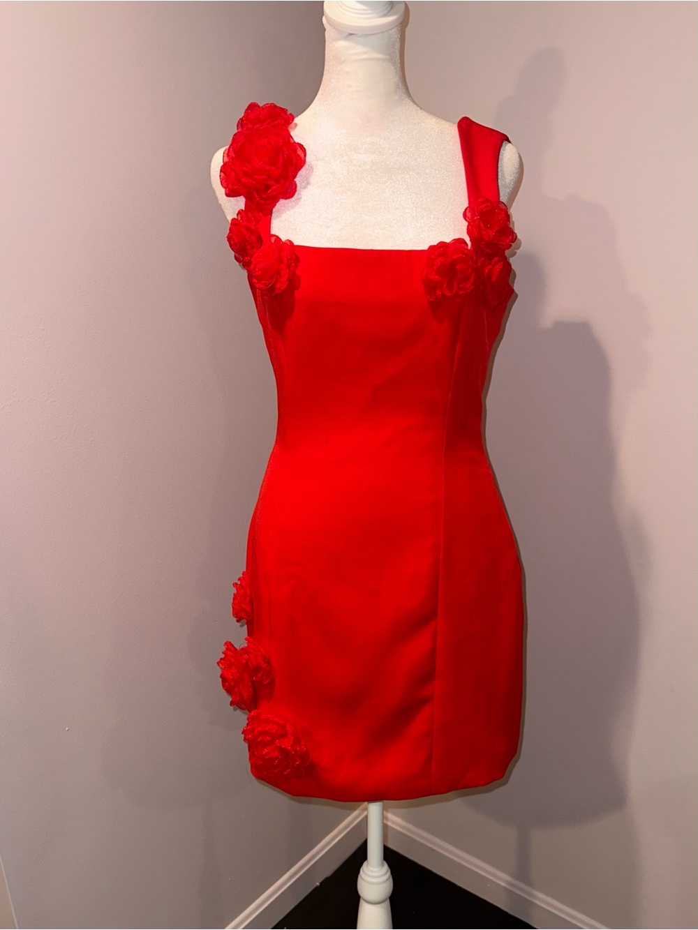 Elliatt Red Floral-Appliqué Square-Neck Mini Dress